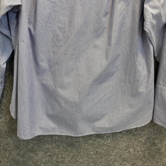 J Crew Shirt Women Size 14 Blue Cotton Thomas Mason Pin Stripe Tuxedo Bib Button - Picture 8 of 12
